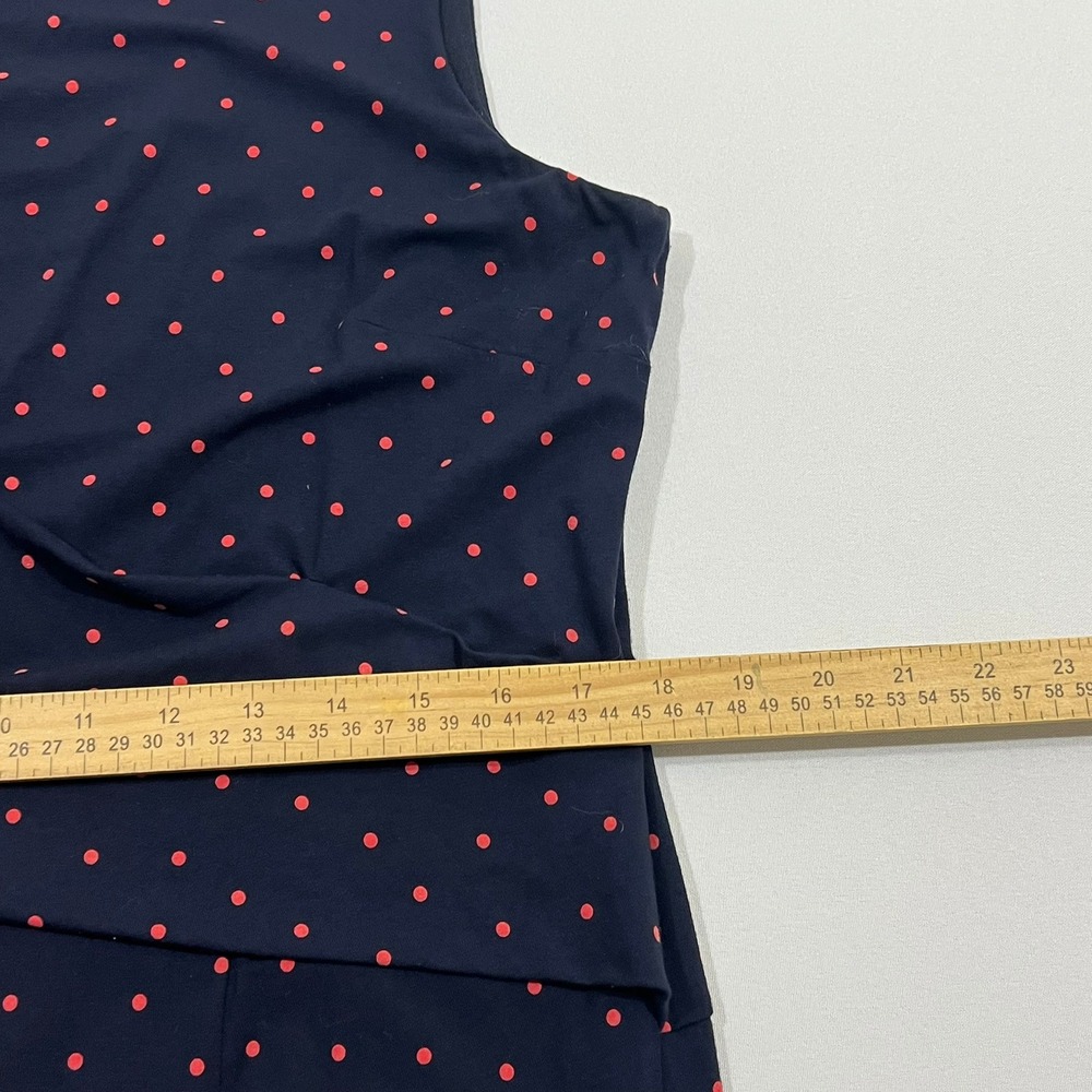 Ann Taylor Dress 14 Navy Blue Pink Polka Dot Faux Wrap Sheath Lined Career Work - Picture 7 of 12